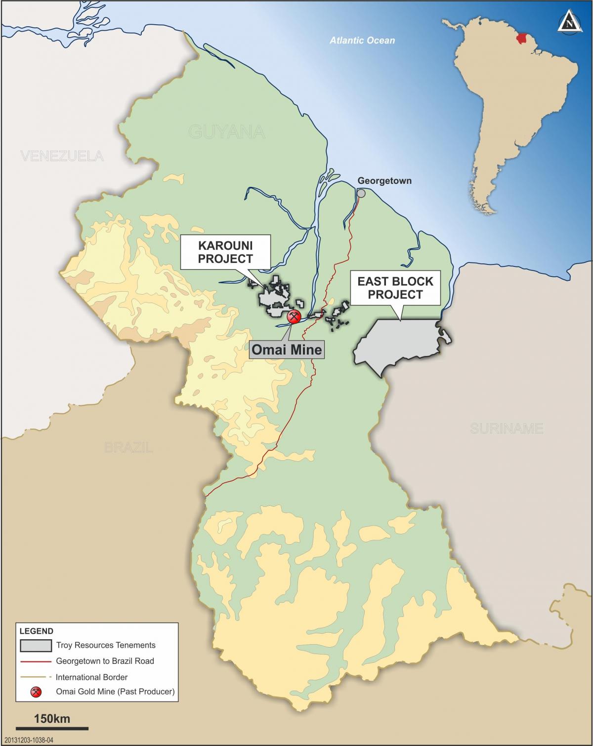 mapa Guyana ukazuje minerálnych zdrojov