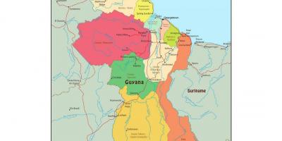 Mapa Guyana ukazuje 10 administratívne regióny