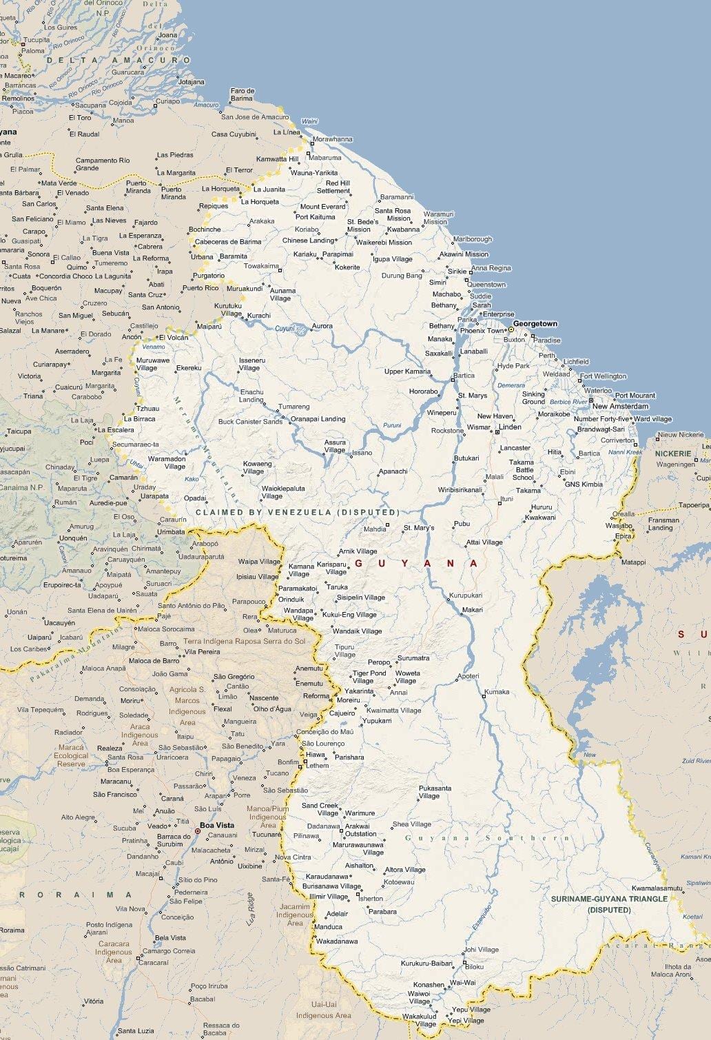 mapa Guyana cesty
