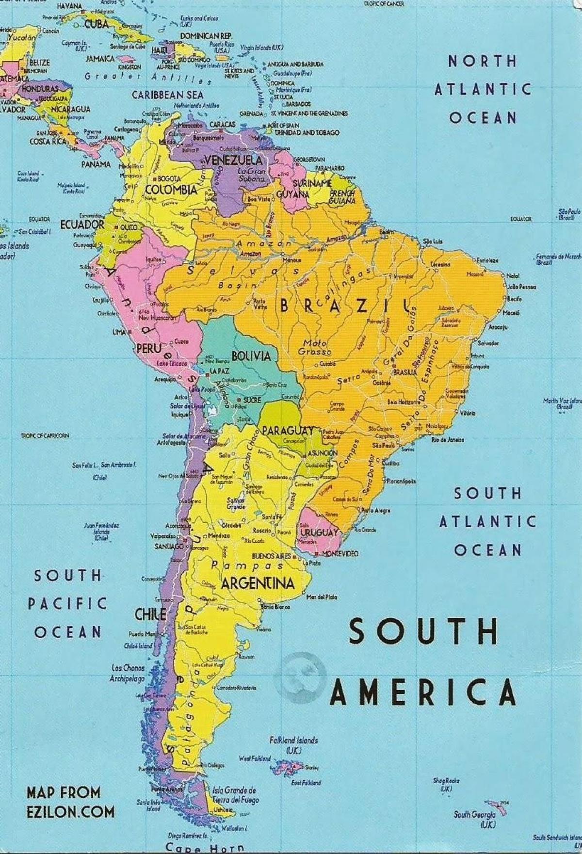 mapa Guyana južná amerika 