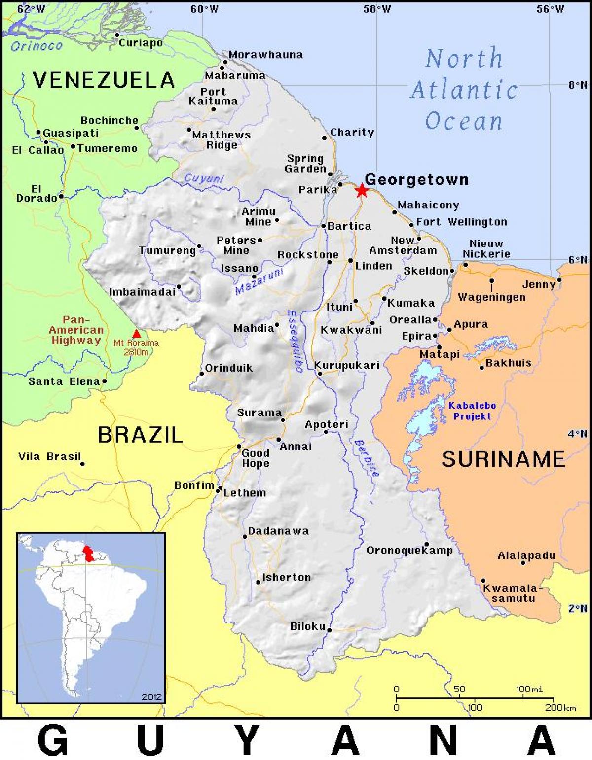 mapa Guyana krajiny