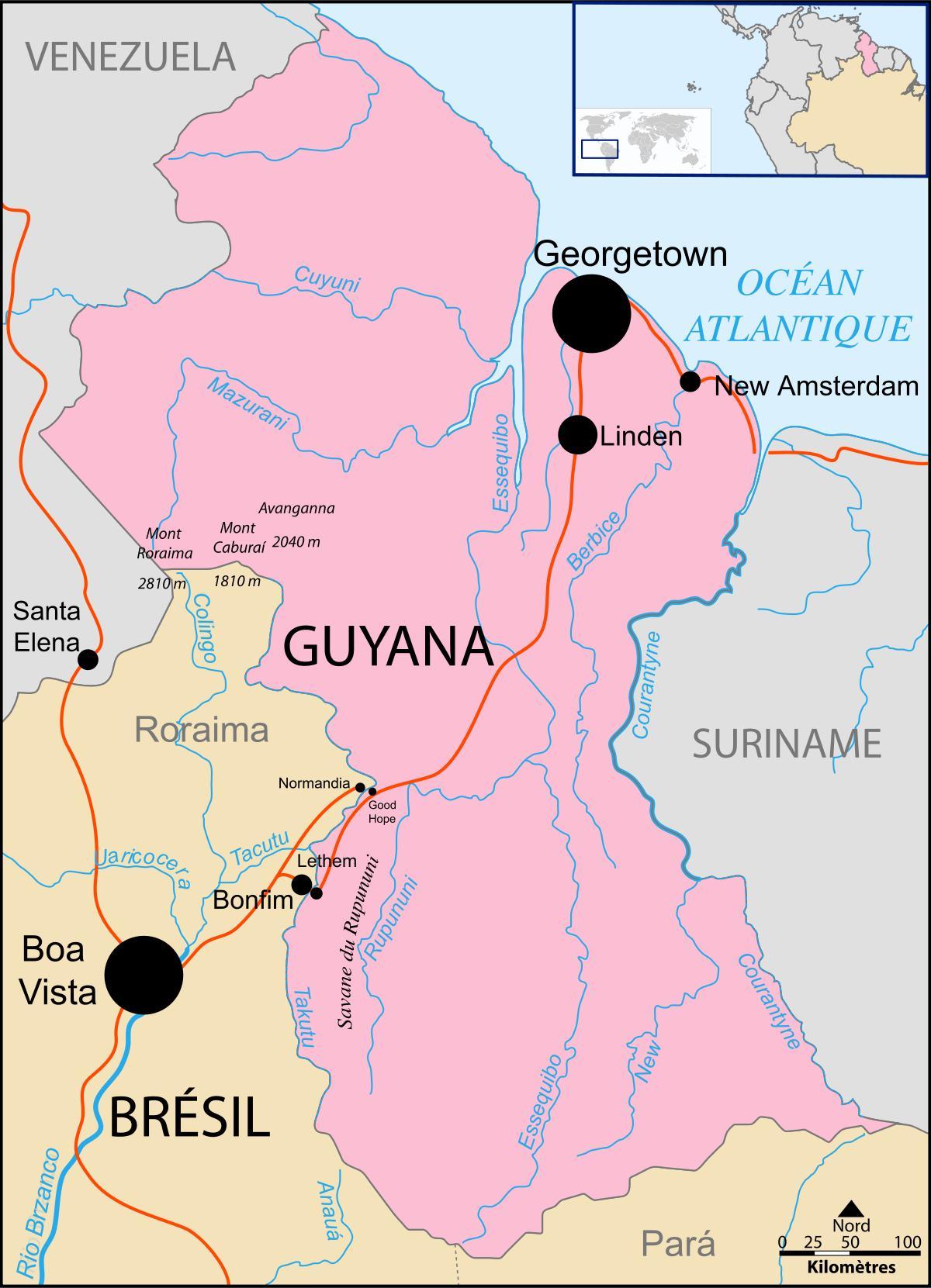 mapa Guyana miesto na svete
