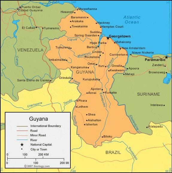 mapa Guyana politické