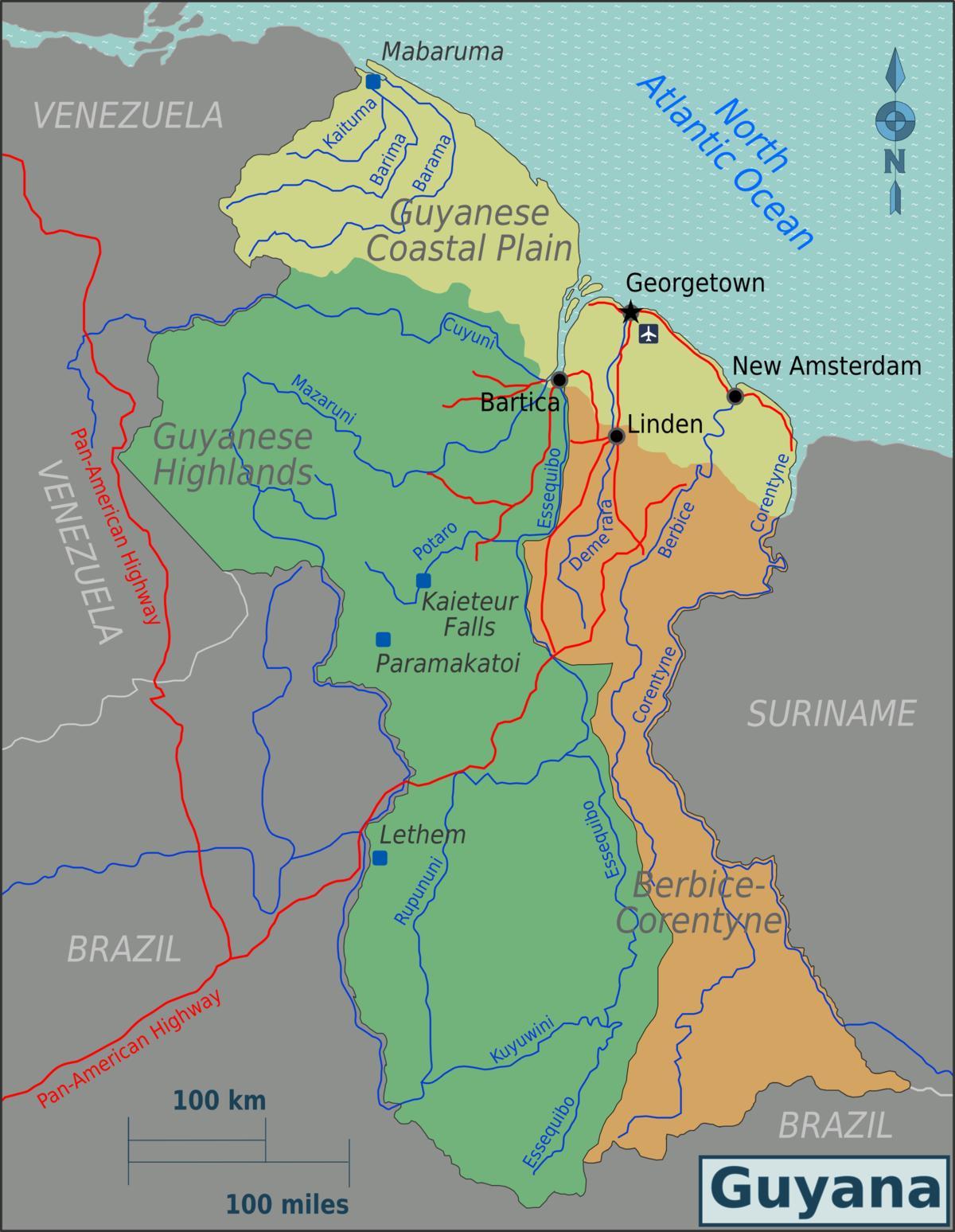 východné pobrežie demerara Guyana mapu
