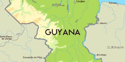 Mapa fyzickej mape Guyana