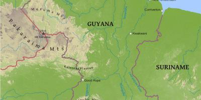 Mapa Guyana, zobrazujúci nízky pobrežnej nížiny