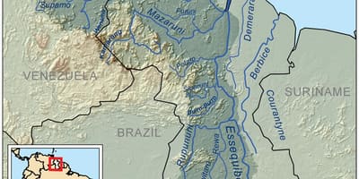 Mapa Guyana ukazuje riek